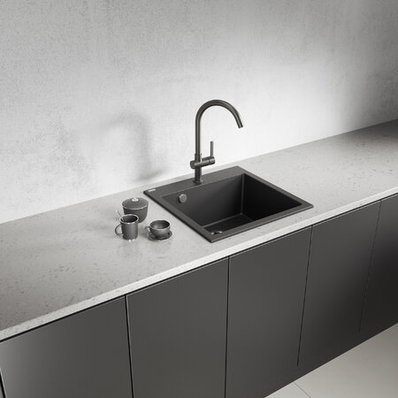 Alena - chiuvetă de granit cu 1 cuvă, Negru - fotografie 1