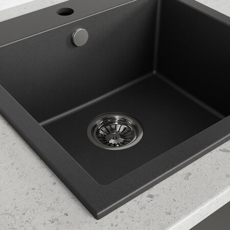 Alena - Granitspüle 1 Becken, Schwarz - Foto 2