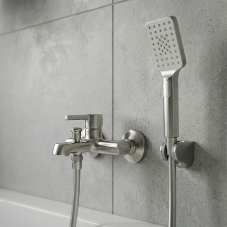 Alita - смеситель для ванны настенный с душевым гарнитуром, Шлифованный никель - фото 1