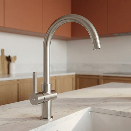 Alita - смеситель для кухонной мойки отдельно стоящий с изливом U, Шлифованный никель - фото 1