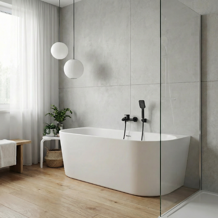 Alita - смеситель для ванны настенный с душевым гарнитуром, чёрный - фото 3