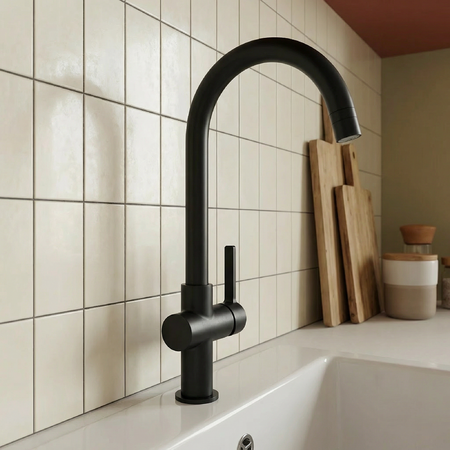 Alita - смеситель для кухонной мойки отдельно стоящий с изливом U, чёрный - фото 1