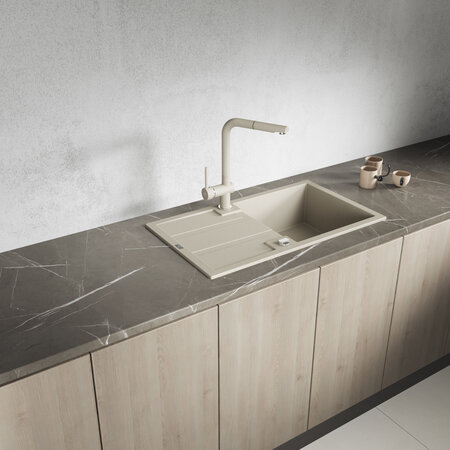 Barbados - Granitspüle 1 Becken mit Abtropffläche, Beige - Foto 1