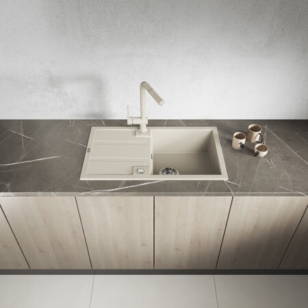 Barbados - Granitspüle 1 Becken mit Abtropffläche, Beige - Foto 2