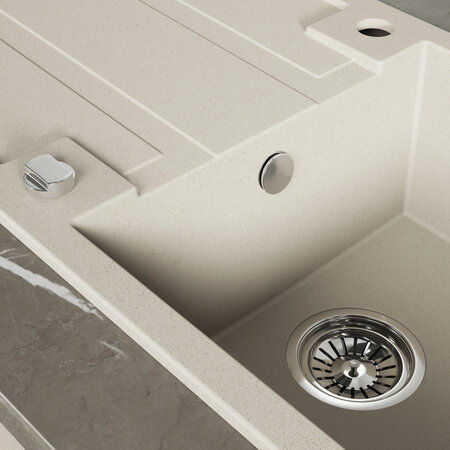 Barbados - Granitspüle 1 Becken mit Abtropffläche, Beige - Foto 4