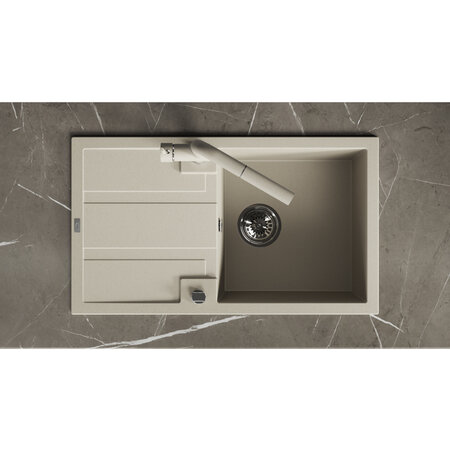 Barbados - Granitspüle 1 Becken mit Abtropffläche, Beige - Foto 3