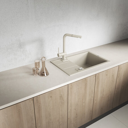 Barbados - Granitspüle 1 Becken mit kurzer Abtropffläche, Beige - Foto 1