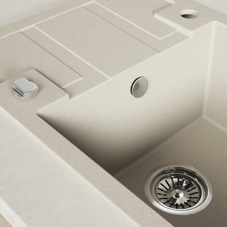 Barbados - Granitspüle 1 Becken mit kurzer Abtropffläche, Beige - Foto 4