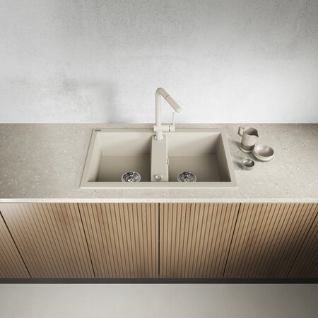 Barbados - Granitspüle 2 Becken, Beige - Foto 2