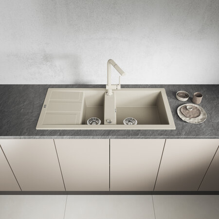 Barbados - zlewozmywak 1,5-komorowy z ociekaczem, Beż - zdjęcie 2