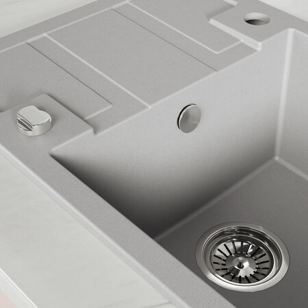 Barbados - zlewozmywak 1-komorowy z półociekaczem, Szare - zdjęcie 4