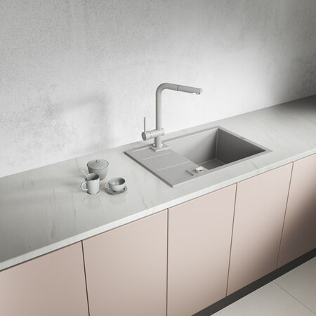 Barbados - zlewozmywak 1-komorowy z półociekaczem, Szare - zdjęcie 1