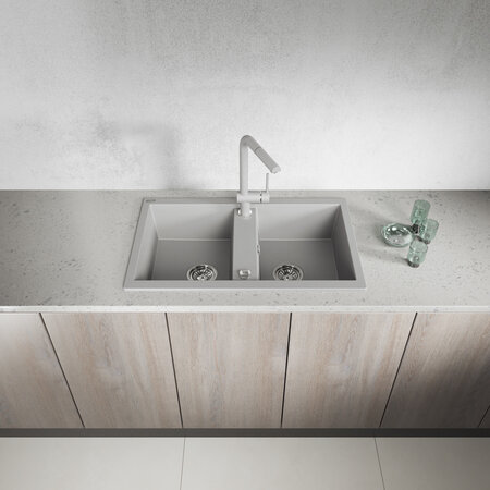 Barbados - chiuvetă cu 2 cuve fără uscător, Gri - fotografie 2