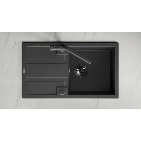 Barbados - zlewozmywak 1-komorowy z ociekaczem z baterią granitową z wylewką U, Czarne - zdjęcie 1