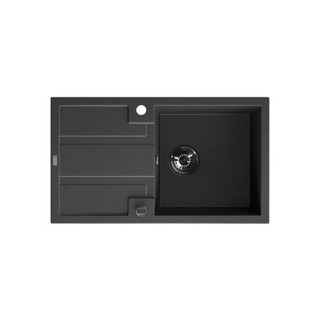 Barbados - zlewozmywak 1-komorowy z ociekaczem z baterią granitową z wylewką U, Czarne - zdjęcie 2