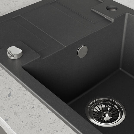 Barbados - chiuvetă cu 1 cuvă cu uscător, Negru - fotografie 3