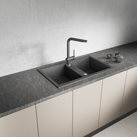 Barbados - chiuvetă cu 2 cuve fără uscător, Negru - fotografie 1