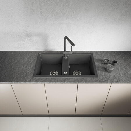 Barbados - chiuvetă cu 2 cuve fără uscător, Negru - fotografie 2