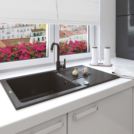 Celia - chiuvetă cu 1 cuvă cu uscător, Negru - fotografie 1