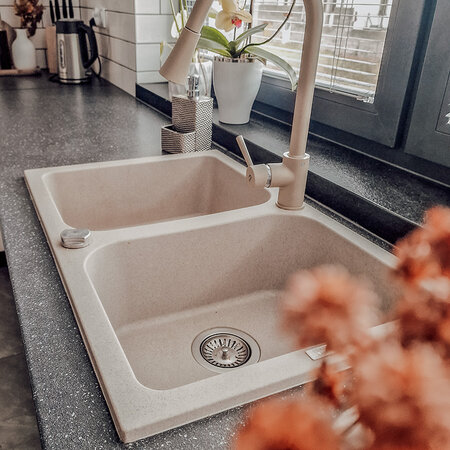 Celia - granite sink - 2 bowls, Beige - photo 1