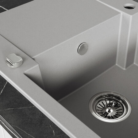 Chichi - zlewozmywak 1-komorowy z półociekaczem, Szare - zdjęcie 4
