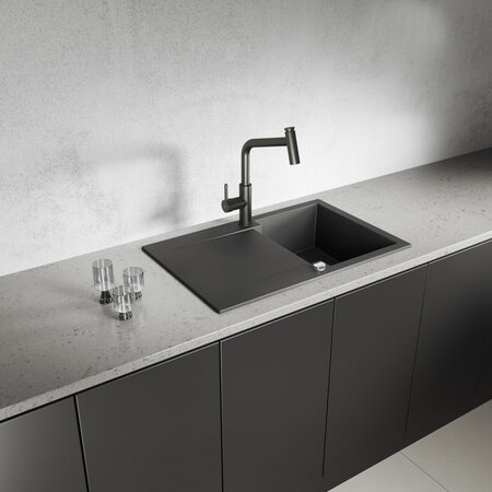Chichi  - Granitspüle 1 Becken mit Abtropffläche, Schwarz - Foto 1