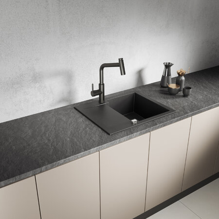 Chichi - granite sink - 1 bowl with a half drainer, Black - photo 1