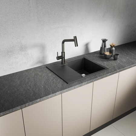 Chichi - granite sink - 1 bowl with a half drainer, Black - photo 1