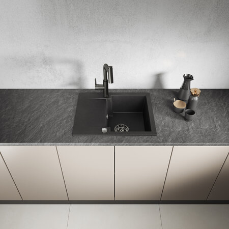 Chichi - granite sink - 1 bowl with a half drainer, Black - photo 2