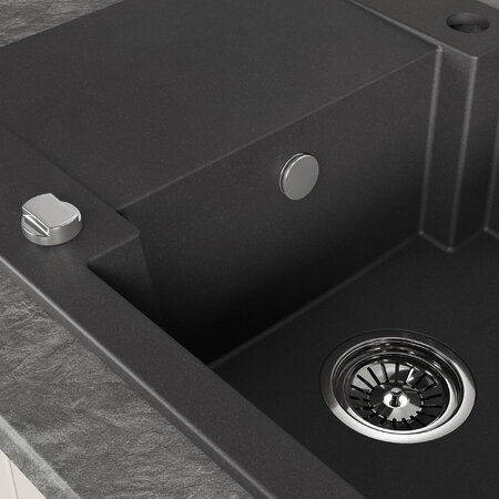 Chichi - granite sink - 1 bowl with a half drainer, Black - photo 2