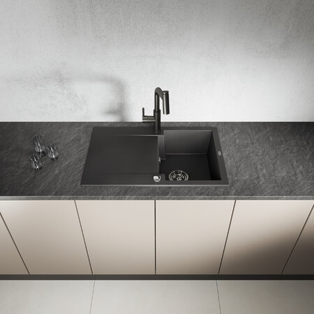 Chichi - granite sink - 1 bowl with a drainer, Black - photo 2