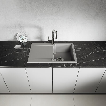 Chichi - granite sink - 1 bowl with a drainer, Grey - photo 4