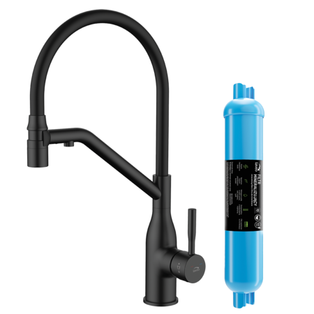 Colina 2.0 - kitchen mixer with U-shaped spout and mineralizing filter, black, Black - photo 1