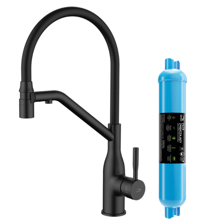 Colina 2.0 - upright sink mixer with U-shaped spout and water softening system, black, Black - photo 1