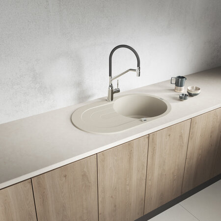 Dafne - Granitspüle 1 Becken mit Abtropffläche, Beige - Foto 1