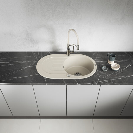 Dafne - Granitspüle 1 Becken mit Abtropffläche, Beige - Foto 2