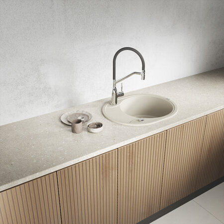 Dafne - zlewozmywak 1-komorowy z półociekaczem, Beż - zdjęcie 1