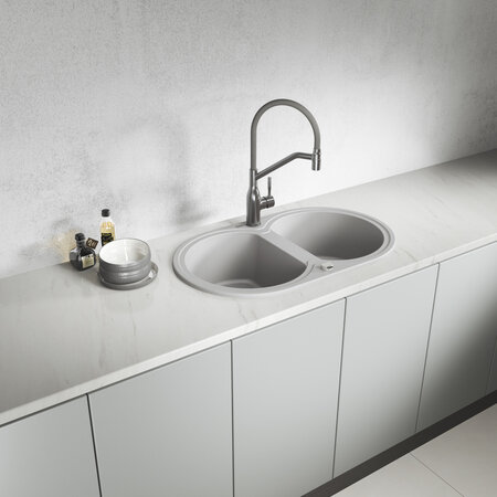 Dafne - granite sink - 2 bowls, Grey - photo 1