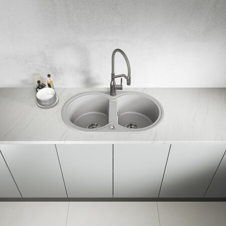 Dafne - granite sink - 2 bowls, Grey - photo 2