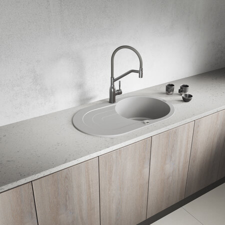 Dafne - Granite sink - 1 bowl with a drainer, Grey - photo 1