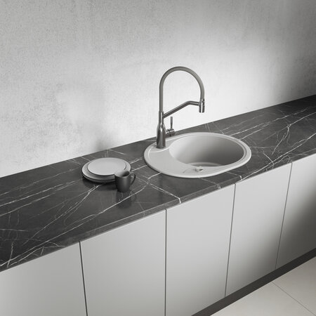 Dafne - granite sink - 1 bowl with a half drainer, Grey - photo 1