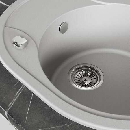 Dafne - granite sink - 1 bowl with a half drainer, Grey - photo 4