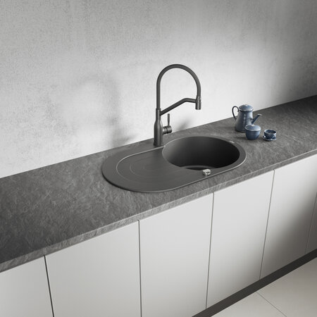 Dafne - chiuvetă cu 1 cuvă cu uscător, Negru - fotografie 1