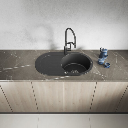 Dafne - chiuvetă cu 1 cuvă cu uscător, Negru - fotografie 2