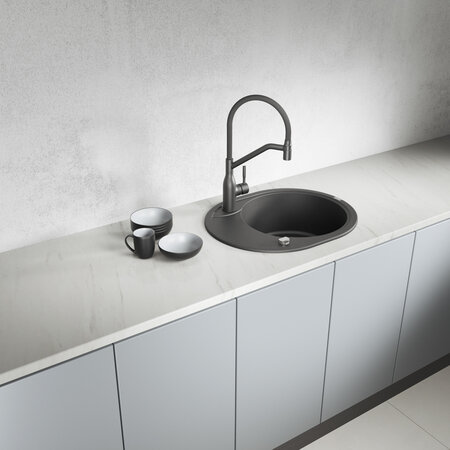 Dafne - zlewozmywak 1-komorowy z półociekaczem, Czarne - zdjęcie 1