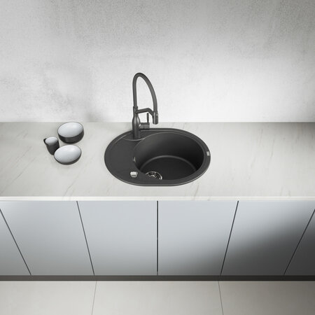 Dafne - zlewozmywak 1-komorowy z półociekaczem, Czarne - zdjęcie 2