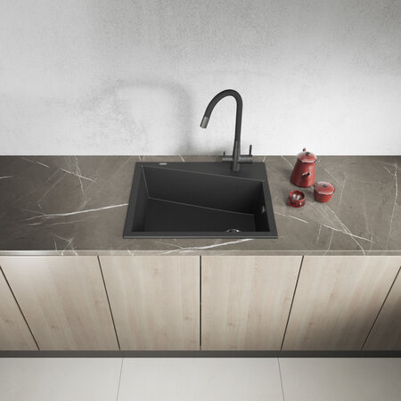 Grenada - Granitspüle 1 Becken, Schwarz - Foto 2