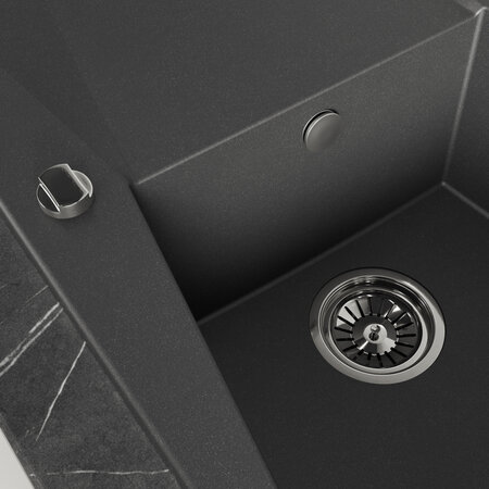 Grenada - Granitspüle 1 Becken mit Abtropffläche, Schwarz - Foto 4