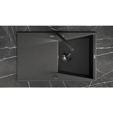 Grenada - Granitspüle 1 Becken mit Abtropffläche, Schwarz - Foto 3