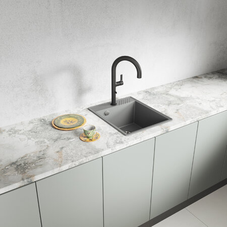 Hub - гранитная кухонная мойка Volcano Grey 1 раковина,  - фото 1